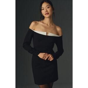 Anthropologie Maeve Black Off-The-Shoulder Twofer Mini Zip Up Dress Size L EUC